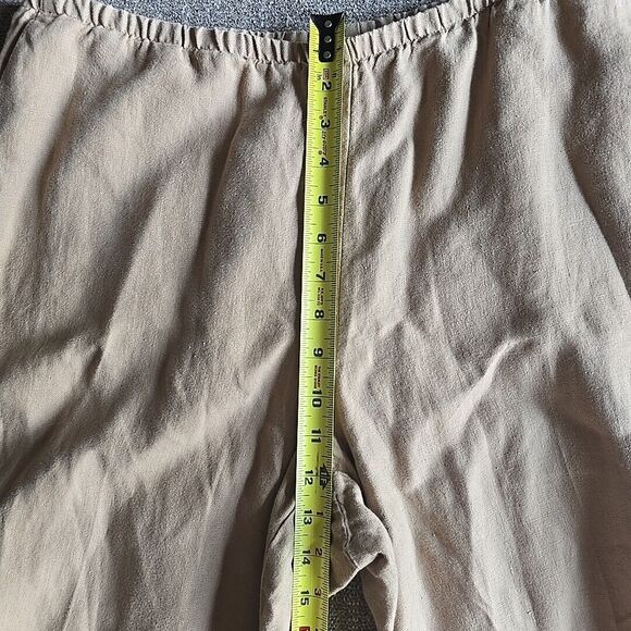 J Jill Love Linen Large Tan Elastic Waist Pull On Wide Leg Ankle Pants Pockets - Picture 5 of 6